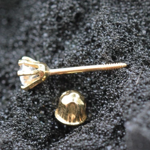 Pair of 14Kt. Yellow Gold Clear Round CZ Earring with Screw Back - Image 2 of 4