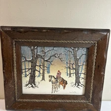Boushard Signed Hand Paint Framed Serigraph On Canvas Horse Drawn Logging Wagon