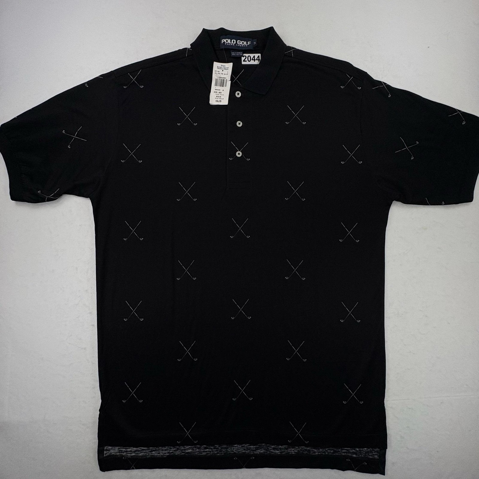 Vintage Polo Golf Ralph Lauren Mens M Black Crossed Clubs Polo Shirt 90s Y2K NEW
