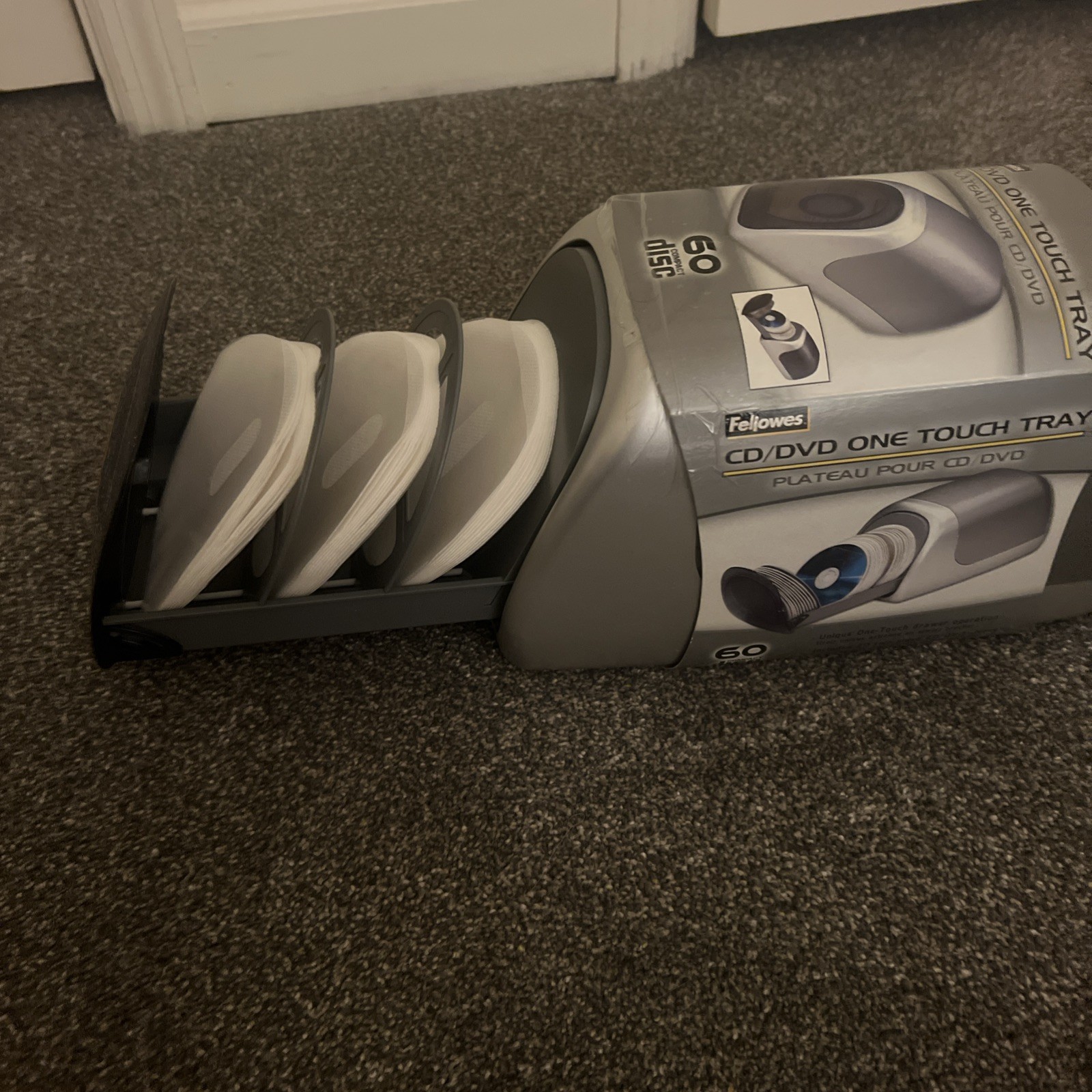 Fellows 60 Disc Slide Out DVD/ CD Storage Case Push Open Desktop Holder Vintage