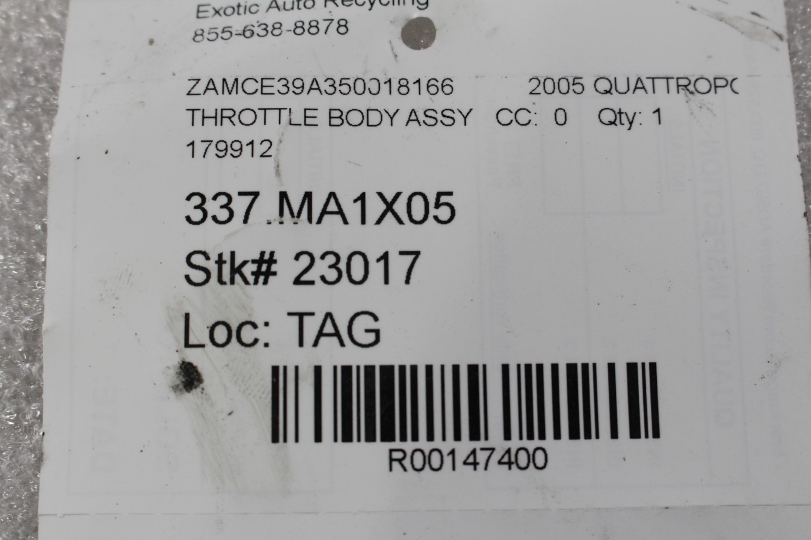 Maserati Quattroporte, Throttle Body, Used, P/N 179912
