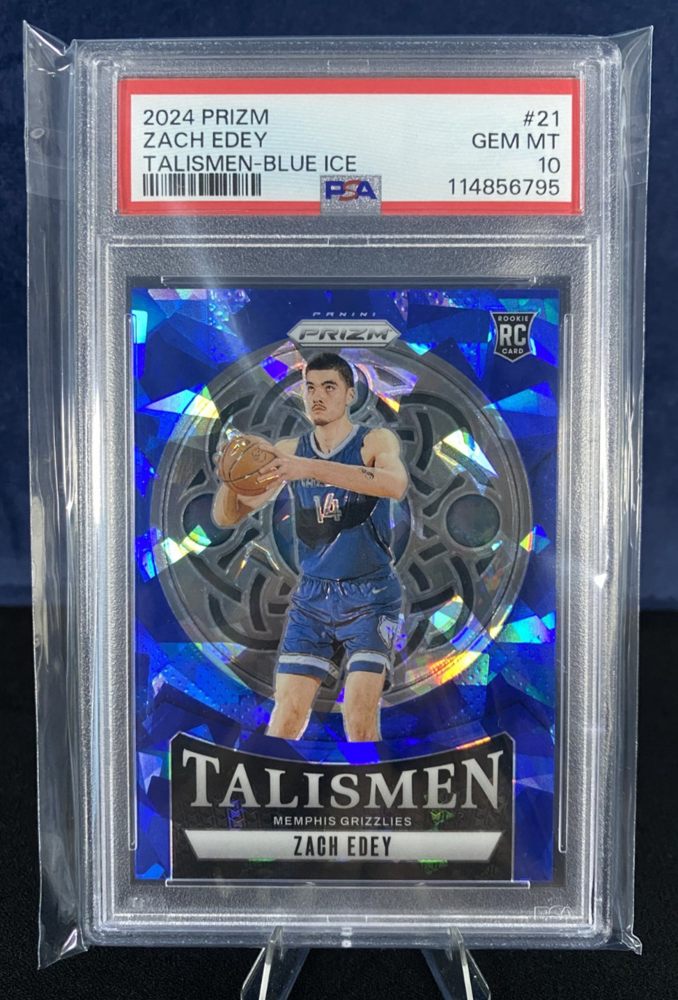 2024-25 Prizm Zach Edey Talismen Blue Ice RC /125 PSA 10