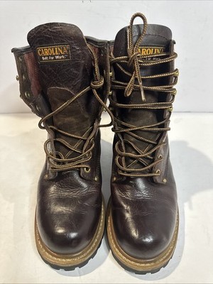 Carolina Brown Leather Boots Oil Resistant, Size 8W - Main Image