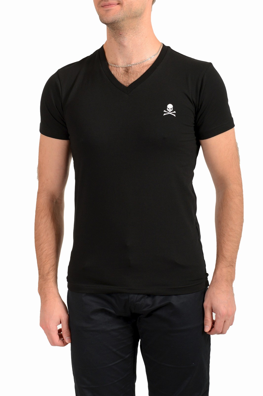 Philipp Plein Mens Black Short Sleeve Logo Print V-Neck T-Shirt US 2XL IT 56 12990₽