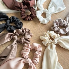 Khaki Satin Ribbon Ponytail Scarf Wrap Hair Tie Women's Headband