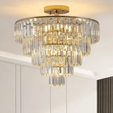 20" French Gold K9 Crystal Chandelier Luxury Ceiling Light Pendant Lamp Fixture