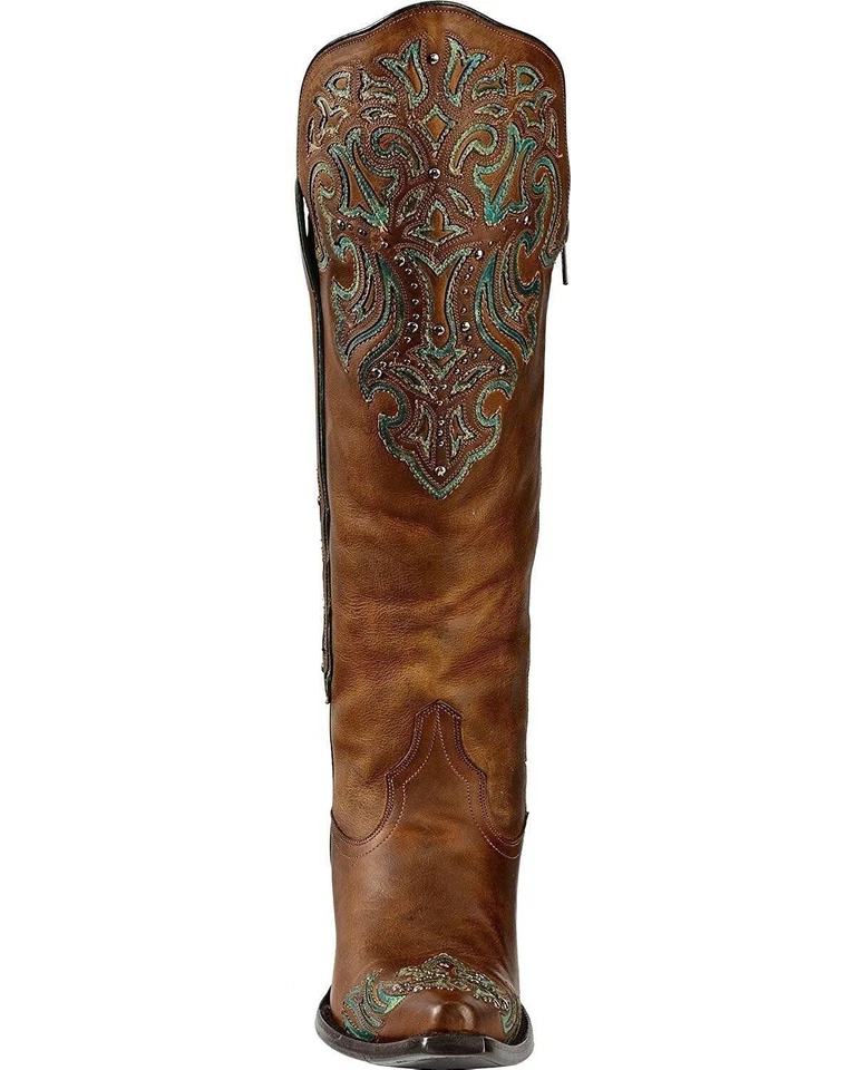 Bota feminina CORRAL alta turquesa cravejada ponta das asas cowgirl biqueira redonda G1182 - Imagem 4 de 4