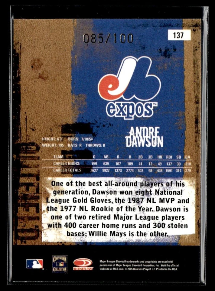 2005 Donruss Leather & Lumber Signatures Gold Andre Dawson Auto 085/100 - Image 2 of 2