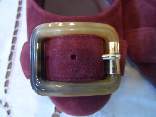 Burberry Burgundy Suede Leather Ballet Flats w/Front Buckle Detail Size IT40-10 - Picture 3 of 13