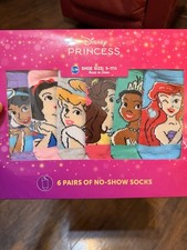 Disney Princess 6 Pairs No-Show Socks S/M Multicolor Girls Character