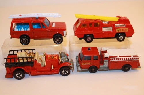 4 Vintage Matchbox / Hot Wheels / Majorette Fire & Emergency Rescue Trucks