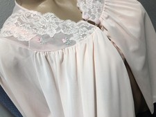 Vtg Pink Nylon Lace Crop Short Robe L