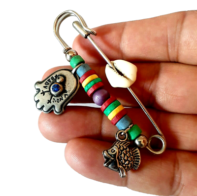 Vintage Baby Pin Stroller Eye Evil Hamsa Fish Silver Tone Plated Jewish  Israeli | eBay