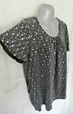 Julipa 18 schwarz silber Glitzer stretchig Stern Design Bluse Top mit Halskette NEU