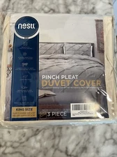 Nestl Pinch Pleat 3-piece Duvet Cover Set King Size Cream Color New