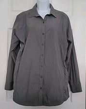 REI Co-Op Shirt Womens Medium Solid Dark Gray Button Up Collared Long Sleeve