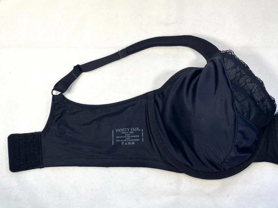 Nuevo sin etiquetas Sujetador minimizador con aros de encaje favorecedor 38D Vanity Fair para mujer 76014 negro Foto 3 de 4