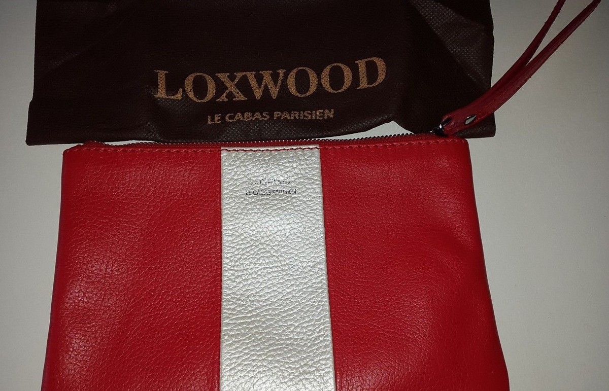 Pochette Zippée LOXWOOD En Cuir Véritable - Rouge Et Blanc - Neuf Avec Étiquettes