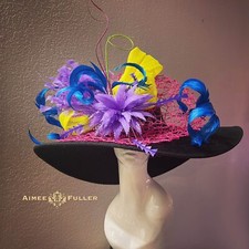 Aimee Fuller Orange Rainbow Hot Pink Black Kentucky Derby Hat Preakness Del Mar
