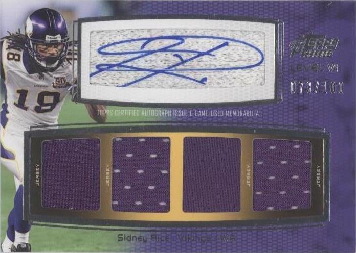 2011 Topps Prime - Level VI Autographed Relic Sidney Rice #PVI-SR /100 ...