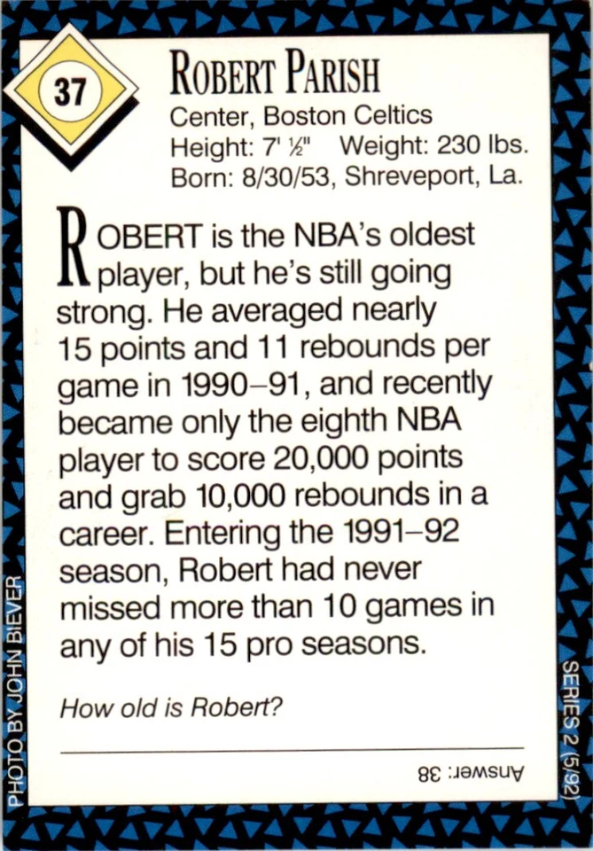 1992 Sports Illustrated for Kids #37 Robert Parish Boston Celtics - Image 2 of 2