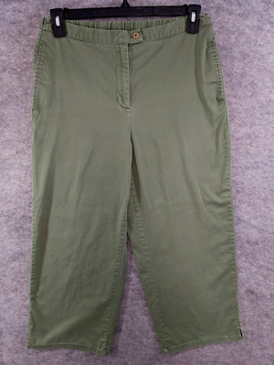 Bechamel Pants Women 14 Green Cotton Cargo Straight Flat Front High Rise 23'' L