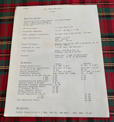 LUX LUXMAN R-1030 TUNER AMPLIFIER ORIGINAL SPEC SHEET AND PHOTO M914x