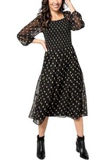 Denim & Co. Canyon Retreat Smocked Jacquard Midi Dress Black