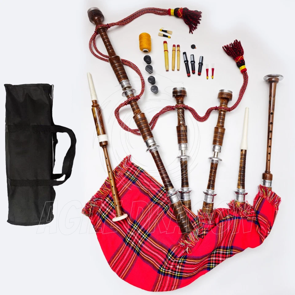 Gaitas Scottish Highland Monturas Plateadas Completas Acabado Natural con Bolsa + Libro de Tutoría Foto 4 de 4