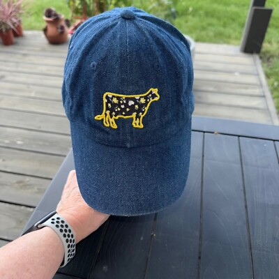 #ad Paisley Fabric COW outline on Denim Hat Cap Strap Buckle Tractor Supply Brand $11.99