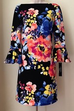 Tahari by ASL Bell-Sleeve Floral Scuba Crepe Shift Dress 7220M610 NWT Sz 4, 6