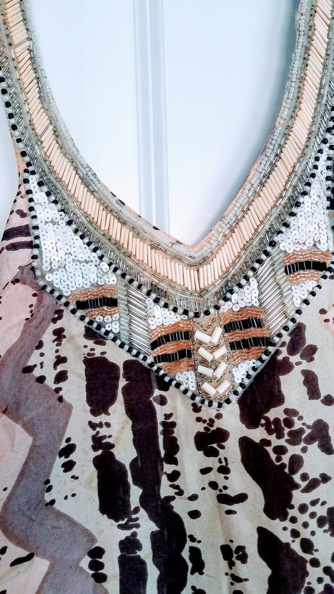 love sam beaded dress Love Sam Beaded Embroidered Boho Dress Small Dark Blue Ruffle Lace Anthropologie
