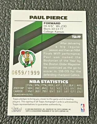 NBA UD BLACK 9/15 Paul Pierce 直筆サインカード Autographed Boston Celtics Paul Pierce 1998-99 Topps #135