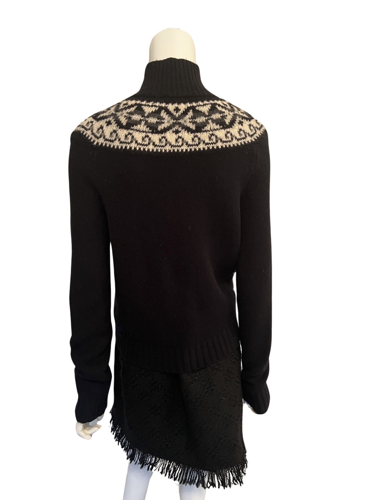 J CREW Black lambs wool Fair isle Cardigan Sweater With Horn Toggle