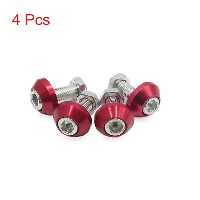 4pcs Rose Red 6mm Thread Diameter Motorcycle License Plate Frame Screws Bolts