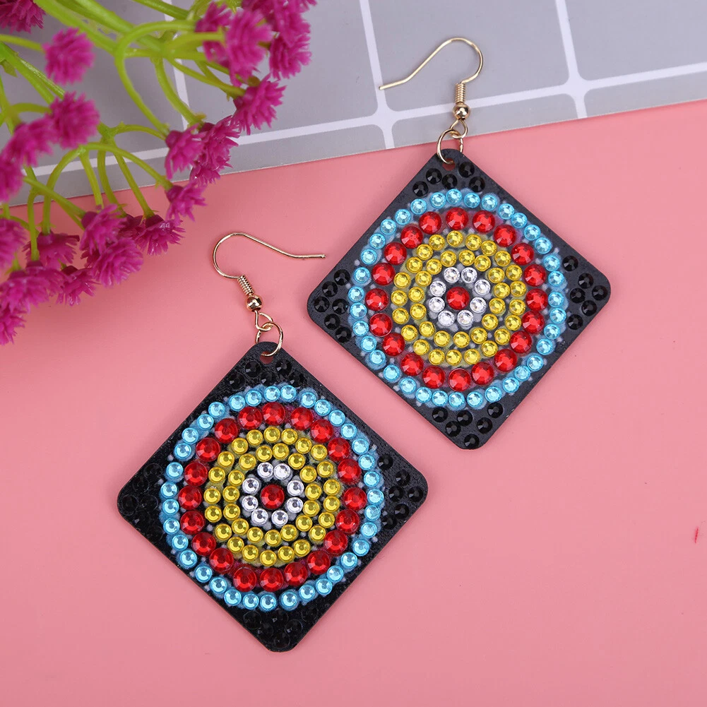 5D DIY Diamond Painting Earrings Double sided Square Drop Earrings RZ012