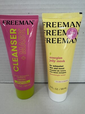 Freeman Cleanser +Mask & Energize Jelly Mask Lot of 2 X 3 fl oz NEW