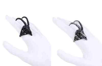 Restyle Gothic Ring Gazelle Antilope Schädel Silber Schwarz Gr  17 18 Schmuck