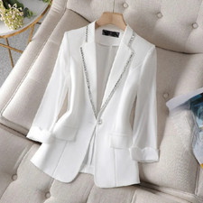 Women Ladies Top Coat Suit Jacket Blazer Rhinestone Glitter Woking Business Chic