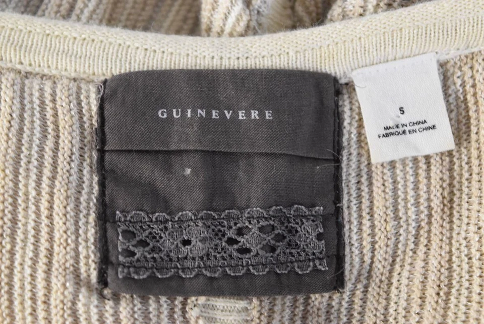 Guinevere 女式毛衣 S 码米色条纹开衫 3/4 袖亚麻上衣 — 第 4/4 张图片