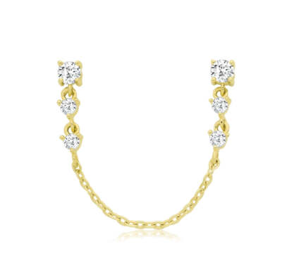 9 kt Gelbgold Schicht Kette im Ohrring Trilogie rund Brillantschliff Doppelstecker