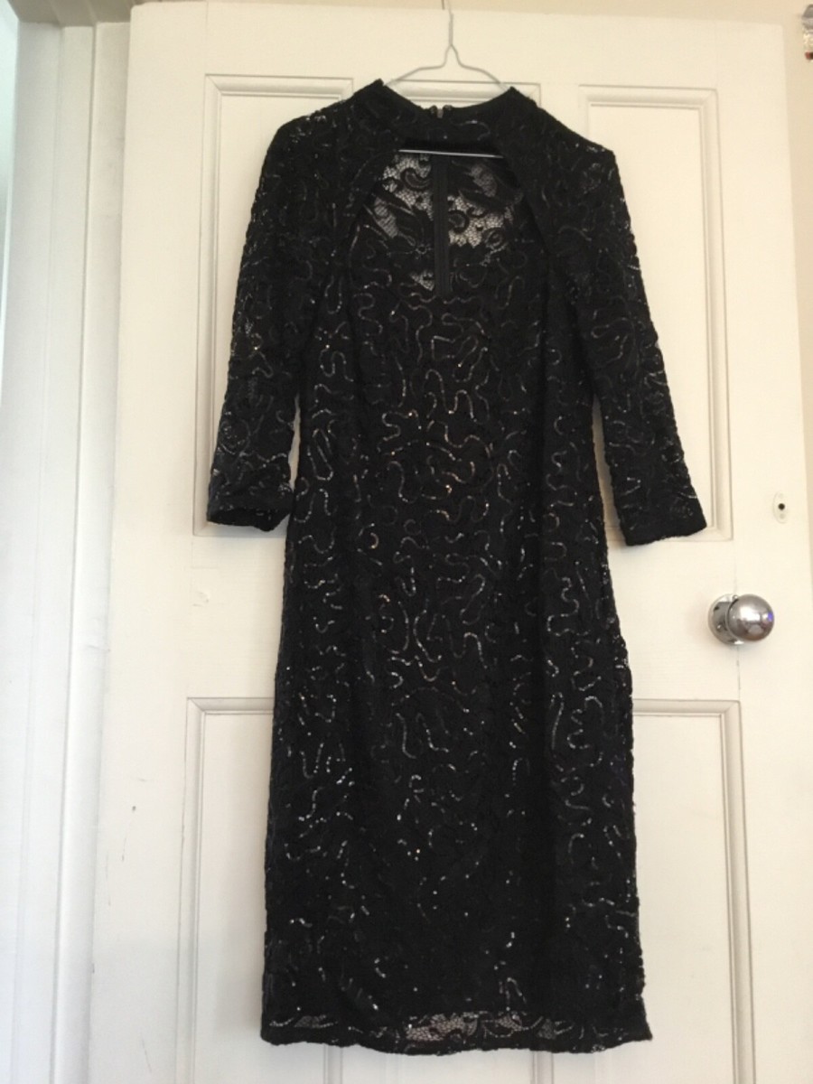 marina black sequin dress Marina Black fitted sequin sweetheart high neck midi dress size 12