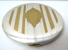 VINTAGE ZELL FIFTH AVENUE 3.5" POWDER COMPACT MIRROR GOLD & SILVER NEVER USED