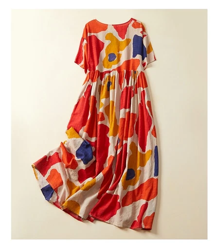 Plus Size Beach Floral Dress Cotton Ladies Dresses Loose Summer Casual Long - Picture 2 of 17