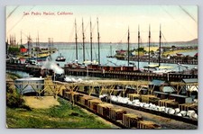 c1910 San Pedro Harbor Tall Ships Boats Freight Wharf California P826