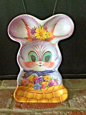Adorable Vintage Plastic Easter Bunny Three Section Serving Tray 13x10''