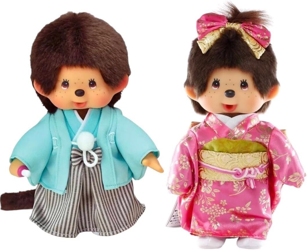 Monchhichi stuffed toy boy and girl 2-type set Japan kimono