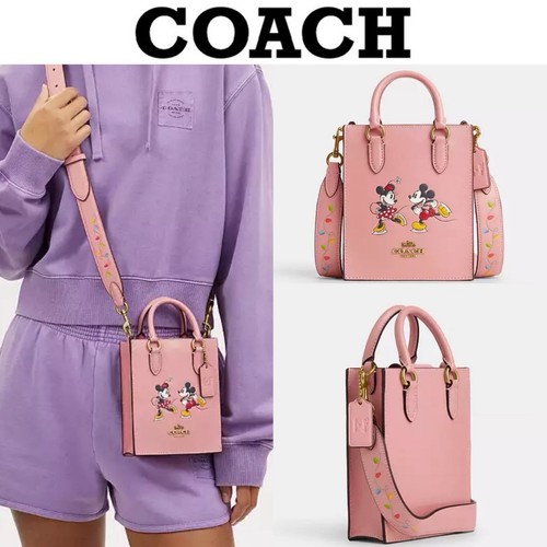 NEW Disney X Coach Blush Pink Leather Mini Tote Mickey & Minnie Crossbody $398 - Picture 2 of 24