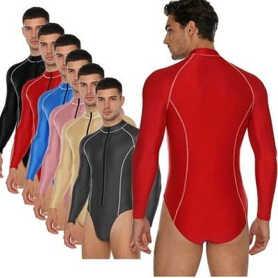 Männer Body Seidig Unitard Weihnachten Jumpsuit Langarm Ein Stück Glänzend Öl - Bild 1 von 4