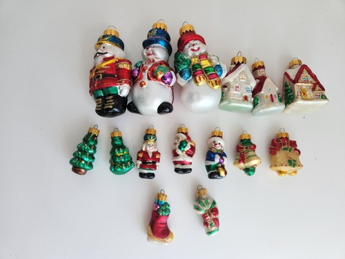 15 Vintage Small Glass Christmas Ornaments Snowman Nutcracker Bell Stocking Cane - Picture 17 of 17